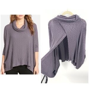 Free People Beach Womens World Traveler Split Back Top Size XS Purple Cowl Neck